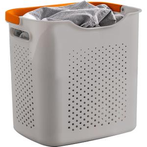 Plastic Laundry Basket, Plastic Washing Baskets Dirty Clothes Hamper with Handles, Laundry Hamper Storage Basket for Storage Clothes in Bedroom, Bathroom (Grey) 2 Packs