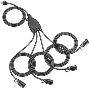 DEWENWILS Outdoor Extension Cord with 1 to 4 Splitter, Total 31FT (Max 13FT from End to End), Waterproof Extension Cord, Heavy Duty for Outdoor String Light, Patio, Deck, Porch, Black, ETL Listed