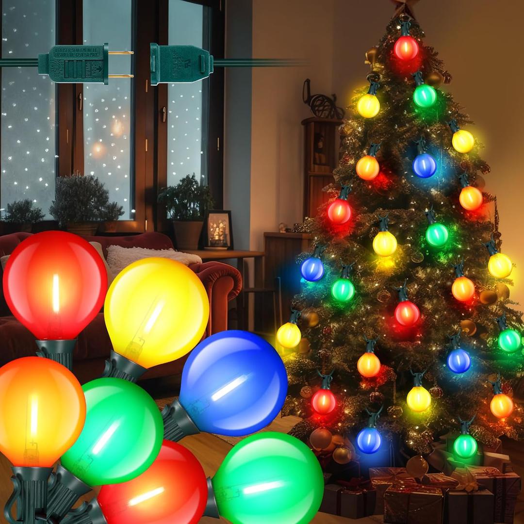 G50 Globe Christmas Lights, 29 Ft Globe Christmas Tree Lights with 20 Round LED Bulbs Green Wire Connectable String Light for Yard Patio Porch Pergola Xmas Tree Decor(Colorful)