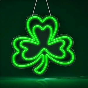 RumonZS 12.2 In St. Patrick's Day Shamrock LED Neon Sign Lights USB Powered Irish Shamrock Window Decorations Green Shamrock Lighted Decor for Man Cave Bar Pub Home Party Room Wall Decor Gift