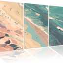 Motivilla 24x16 In Canvas Wall Art Set of 3, Coastal Sea Beach | Easy to Hang Canvas, Boho Sea Beach in Summer For Bathroom, Bedroom, Living Room Or Beach House