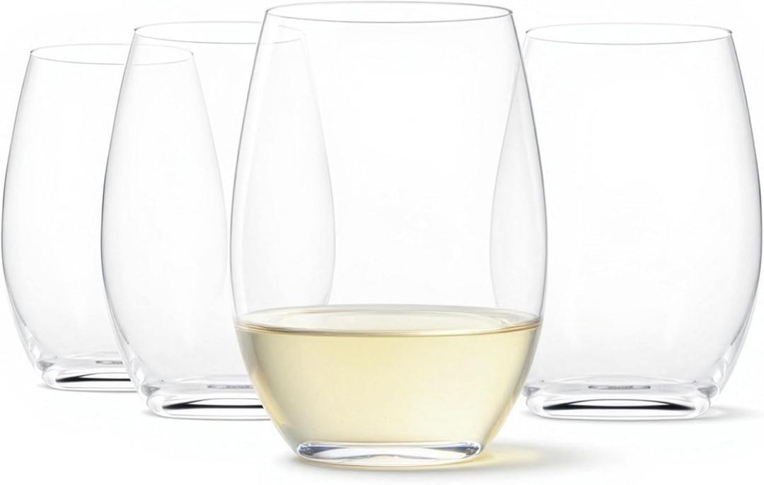 Amazon Basics Stemless White Wine Glasses, 14 oz., Dishwasher-Safe, 4-Piece Set