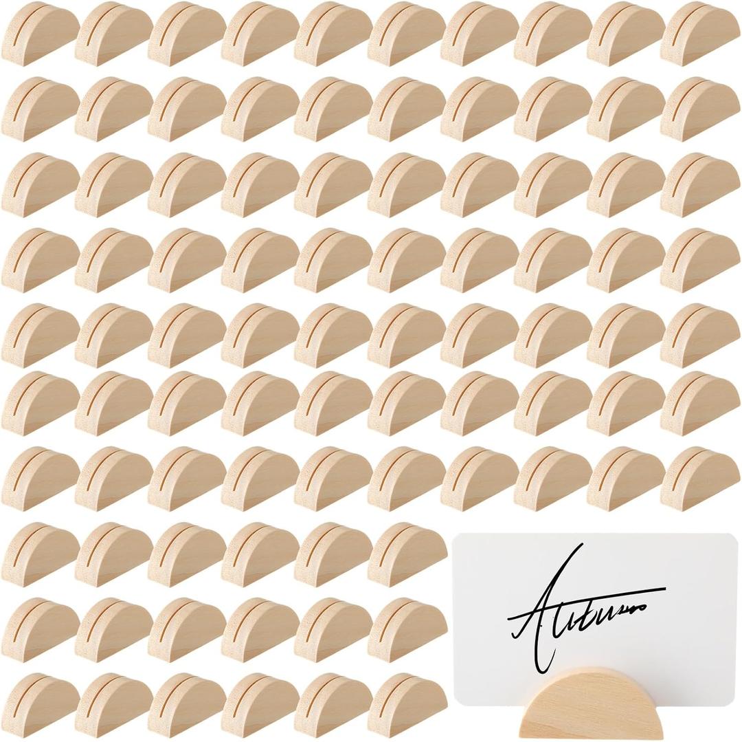 Colingmill 100 Pcs Nature Wood Color Number Stands Indoor Lightweight Wedding Table Name Holder Semicircular Design Place Card Holders Office Tag Photo Menu Clips Banquet Birthday Party Restaurant