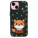 Thrdy. Embroidered Cute Fox Silicone Case Compatible with iPhone 15 Pro Max, Magnetic & MagSafe Compatible, Slim Fit, Shockproof, Drop Protection, Winter Snowflake Design, Raised Edges, Forest Green