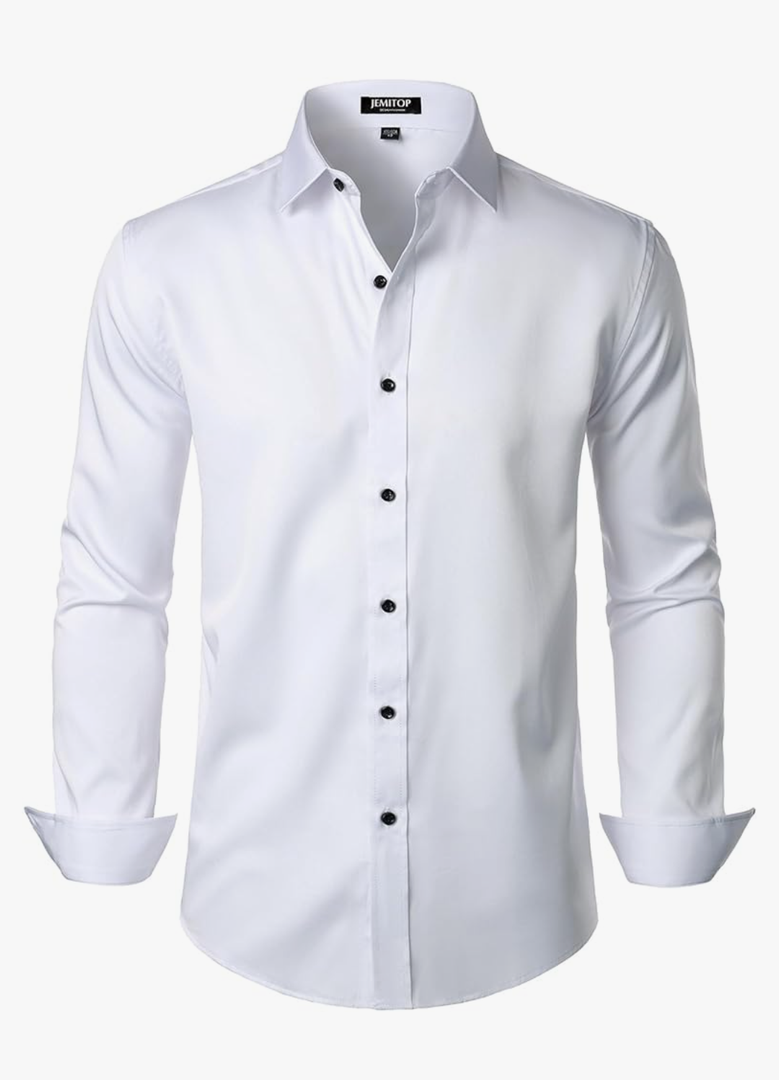 Men's Stretch Wrinkle Free Dress Shirts Formal Wedding Prom Long Sleeve Button Down Shirt, Size -M