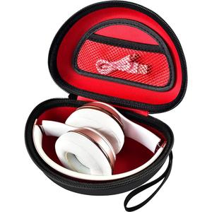 Hard Travel Case Compatible with Beats Solo 4, Studio Pro, Solo3, Studio3, Solo2, Solo Pro - Protective Storage Box with Mesh Pocket for Bluetooth Headphones Headset (Black+Inside Red)