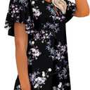 ONLYSHE Womens Summer Tunic Tops Ruffle Sleeve Pullf Short Sleeve Shirts (Black, M)