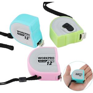 WORKPRO Mini Tape Measure, 3 Pcs 12FT Auto-Lock Easy Reading Tape Measurement, Inch/Metric Scale Pocket Size Small Tape Measure for Engineer, Portable, Lightweight, ABS Protective Casing