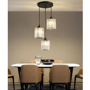 Crystal Pendant Lights Black 3 Light Cluster Ceiling,Modern Hanging Light Fixture for Kitchen Island,Adjustable Round Chandelier for Farmhouse,Dining Room,Foyer,Living Room with LED Bulb