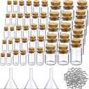 Sherli 45 Pcs Small Mini Glass Bottles with Cork Stoppers Small Glass Jars with Lids Tiny Spell Jars with 50 Eye Screws and 3 Funnels for DIY Art Craft (0.5ml, 1ml, 3ml, 5ml, 10ml)