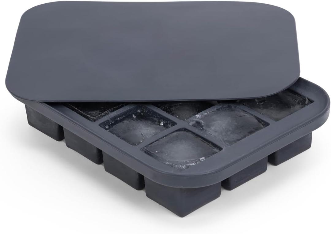 W&P Peak Silicone Everyday Ice Tray w/ Protective Lid | Charcoal | Easy to Remove Ice Cubes | Food Grade Premium Silicone | Dishwasher Safe, BPA Free