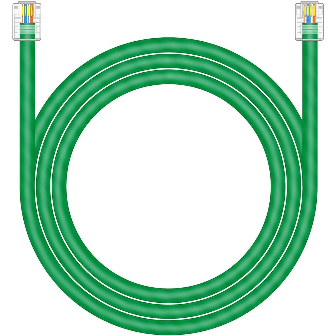 NECABLES CAT5E RJ11 Data Cable DSL Cable 15ft Heavy Duty High-Speed for DSL Modem UTP Compatible with ATT RJ11 6P4C Male to Male Green - 15 Feet