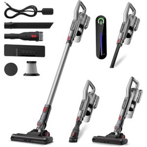Cordless Vacuum Cleaner, Lightweight Stick Vacuum Cordless Rechargeable with LED Touch Screen, 2 Modes Powerful Suction Vacuum Cleaners for Home Pet Hair, Carpets, Hardwood Floors (Red)