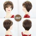 TISHINING Short Hair Wigs for White Women Brown Mix Blonde Highlights Pixie Cut Wig with Bangs Natural Layered Heat Synthetic Hair Wigs for Daily Party Use