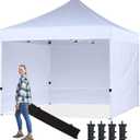 HLong 10x10 Heavy Duty Pop-Up Canopy Tent with 4 Sidewalls Commercial Grade, White