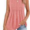 Zeagoo Women's Summer Tank Tops 2025 Pleated Crew Neck Floral Solid Loose Fit Casual Sleeveless Flowy Boho Tunic Shirts (Coral) S
