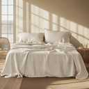 Bedsure Linen Sheets - King Size Sheets, Blend from Linen Cotton Bedsheets, GentleSoft & Breathable Cotton Bedsheets, Gifts for All Seasons, 4 Pieces (01-tannish Linen)