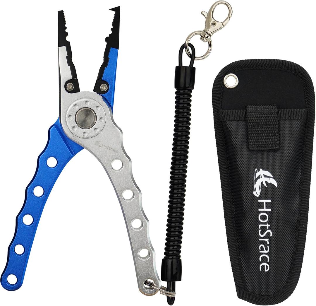 Fishing Pliers, 7.5 Inch, 420 Stainless Steel, Tungsten Carbide Cutters (Blue, 7 inch)