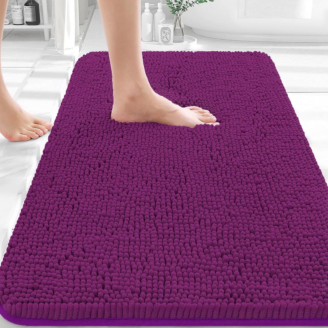 OLANLY Bathroom Rugs 30x20, Extra Soft Absorbent Chenille Bath Rugs, Rubber Backing Quick Dry, Machine Washable Bath Mats for Bathroom Floor, Tub and Shower, Home Decor Accessories, Purple