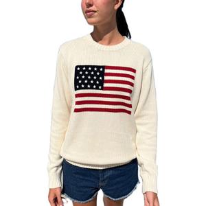 Women American Flag Sweater Long Sleeve Crew Neck Loose Fit Knit Pullover Tops USA Casual Loose Pullover Sweater, Large