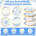 Pickmesh 60 Pcs Floral Paper Plates 9 Inches Blue Flower Disposable Dinner Plates for Baby Shower Wedding Bridal Shower Birthday Tea Party Decoration Supplies