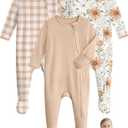 Unnivoll Baby Pajamas 100% Cotton Baby Sleepers 3Pcs Footie Pajamas Baby Boys Girls Clothes 6-9M