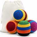 4 Pack Handmade Crocheted Footbags, Durable Knit Kick Bags, Soft Woven Juggling Balls for Coordination Training, Outdoor Play, Party and Stress Relief