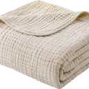 Yoofoss Muslin Blanket 100% Organic Cotton Large Twin Size 60" x 80" for Bed Couch Summer Gauze Blanket for Adults Lightweight and Breathable Apricot White