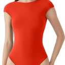 SUUKSESS Women Backless Y2k Short Sleeve Bodysuit Double Lined Open Back Sexy Basic Top, L