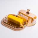 7.5" Glass Butter Dish with Lid for Countertop, Elegant Champagne-Colored Crystal Butter Stick Holder Container