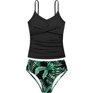 Girls Swimsuit 2 Piece Bathing Suit Criss Cross Ruched Girl Tankini Sets Printed Girls' Swimwear for 15-16 Years
