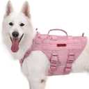 OneTigris Tactical Dog Harness for Small Dogs, No Pull Small Dog Vest Harness with Handles Breathable Military Dogs Molle Vests, Walking Hiking Training (Pink, X-Large)