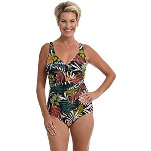 Maxine of Hollywood Women's Standard Shirred Front Surplice One Piece Swimsuit, Multi/ / Palms and Fronds, Size: 12