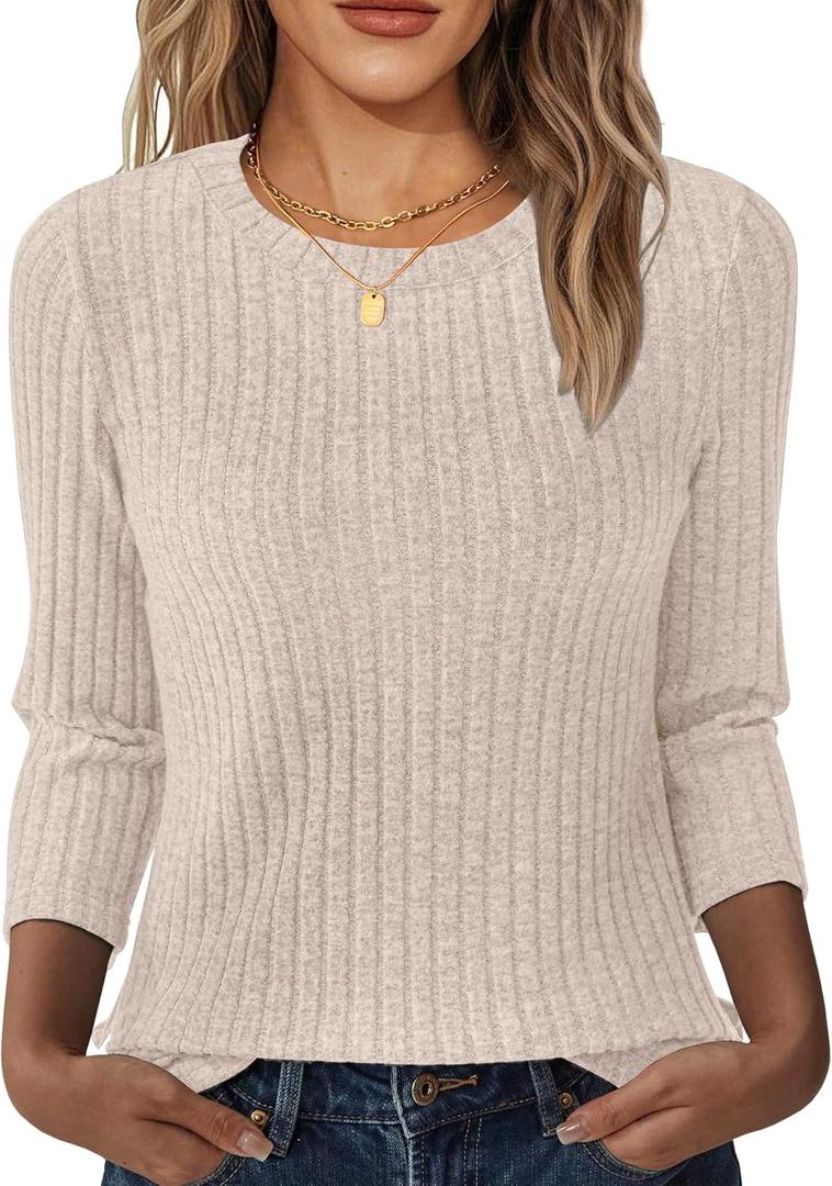 NORACORA Womens 3/4 Sleeve Sweater Tops Round Neck Tunic Blouses Dressy Pullover T Shirts for Business Casual Work (Medium),  Apricot NORACORA Womens 3/4 Sleeve Sweater Tops Round Neck Tunic Blouses Dressy Pullover T Shirts for Business Casual Work (Medium),  Apricot
