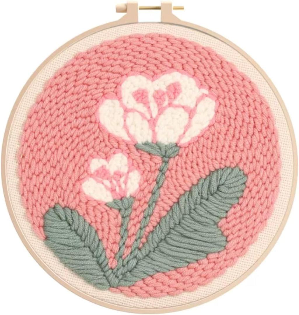 Punch Needle Kit, Gentle Pink Flower Embroidery, Embroidery Starter Kit for Beginners, Mother's Day, Children's Day, Birthday Gifts & Decorations, 7.87x7.87inch