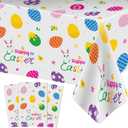 3 Pcs Easter Tablecloth-Happy Easter Bunny Table Cover, Disposable Plastic Rectangle Flower Colorful Eggs Table Cloth for Spring Day Tables Decorations and Party Supplies Favors, 54 x 108 Inch