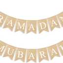 Uniwish Ramadan Mubarak Banner Burlap Bunting Garland Ramadan Decorations for Home Mantle Fireplace Decor Eid Mubarak Party Supplies Islamic Muslim Holiday Photo Props