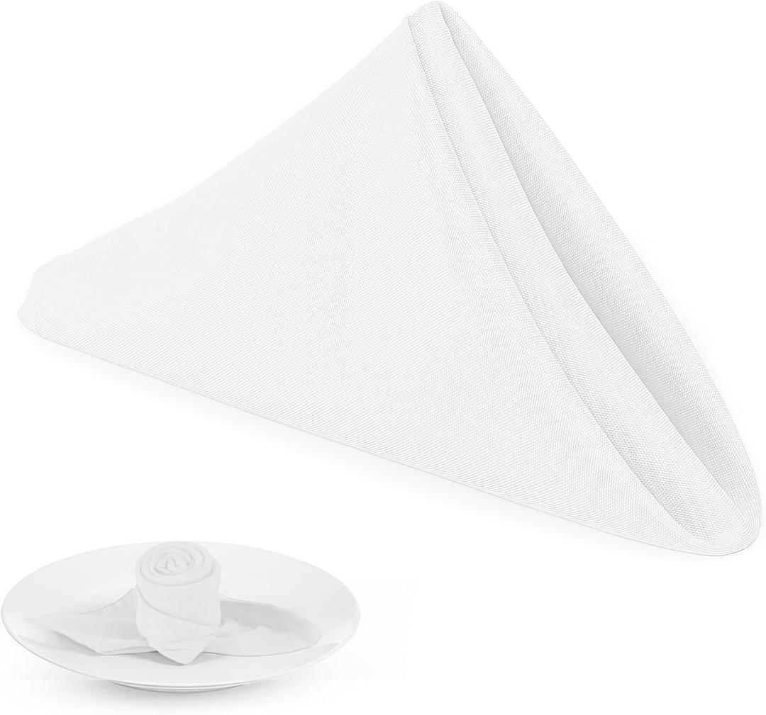PLOYMONO White Heavy Duty Cloth Napkins - 17 x 17 Inch Solid Washable Polyester Dinner Napkins - Set of 8 Napkins with Hemmed Edges - Great for Weddings, Parties, Banquets, Dinner & More