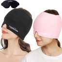 2 Pack Migraine Relief Cap, Reusable Headache Relief Cap with Hot & Cold Therapy, Soothing Headache Hat, Odorless Gel Ice Head Wrap for Tension, Stress, Sinus & Headache, Black&Pink