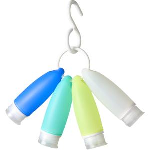 4 Pack Hangable Leak Proof Silicone Travel Bottles for Toiletries - TSA approved Travel Containers for Shampoo, Conditioner and Bodywash - Easy to Carry and Reach (3oz)