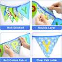 GCQQ Happy Birthday Banner 14PCS Green and Blue Cotton Bunting Flags 3.5M/11.5FT Reusable Double-Layer Garland for Boys Birthday Party, Jungle Theme Garden Farmhouse Indoor & Outdoor Party Decorations