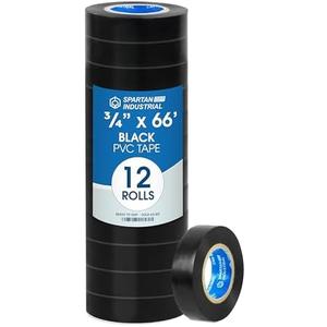 SPARTAN INDUSTRIAL - 3/4" X 66' Black Vinyl Tape - Only 5 Waterproof Electrical Tape Rolls for Wire and Cable Bundling, Insulation, Repairing
