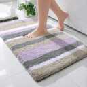 Buganda Microfiber Striped Bathroom Rugs Bath Mat, Extra Thick, Soft and Shaggy, Absorbent, Machine Washable, Bath Rugs for Bathroom, Tub and Shower, 30x20 Inches, Purple-Grey