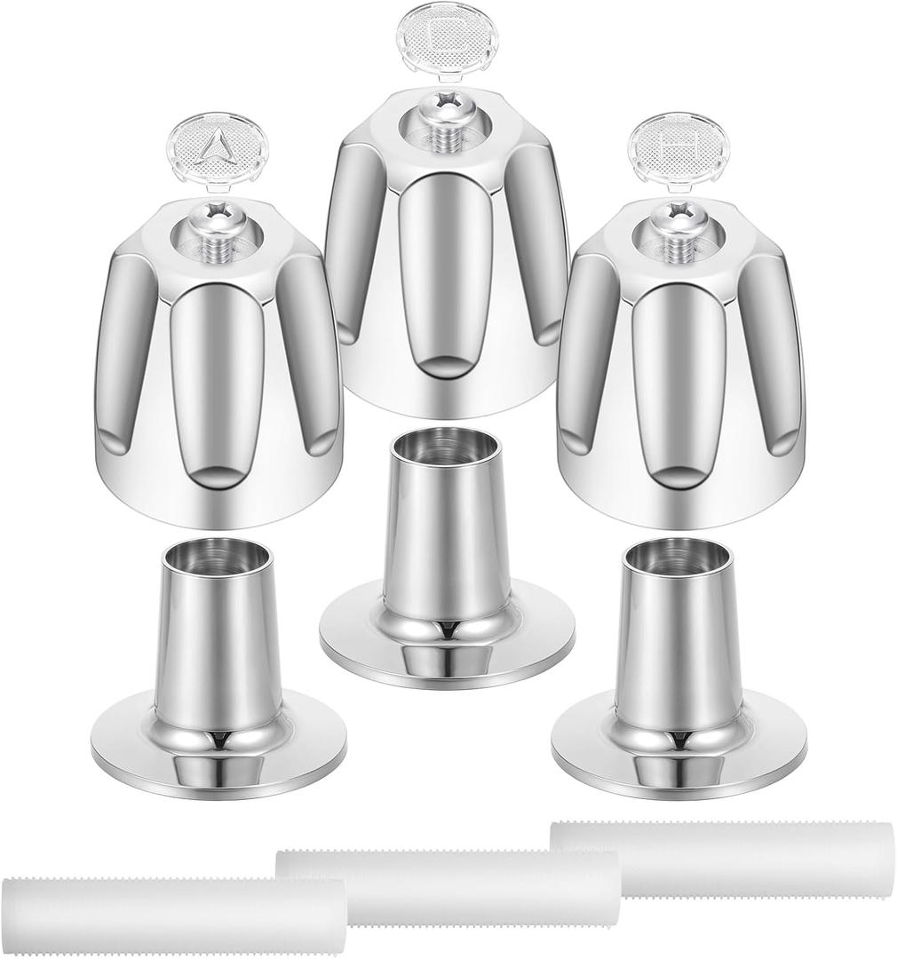 3PCS Metal Shower Knob Replacement, Bathtub Faucet Handle Remodel Kit, Compatible Price Pfister Verve Tub/Shower Faucet with Hot/Cold/Diverter/Flange Base, Shower Handle Replacement