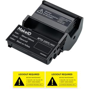 MakeID EP53 Labels, All-Weather PET Label Tape with Ribbon Cartridge for Indoor/Outdoor ID and Equipment Labeling - for EP53 Portable Industrial Label Maker (2"  4"(75pcs), Yellow)