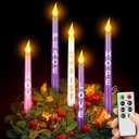 5 Pcs LED Flameless Advent Candle Set Christmas Advent Candles with Words Hope Peace Love Joy Christ and Remote Purple Pink White Taper Candles for Church Advent Wreath (Simple with Words and Remote)