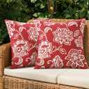 SWANCOCO Decorative Outdoor Floral Pillow Covers Set of 2,Waterproof Boho Farmhouse Throw Pillows Summer Accent Pillowcases for Patio Furniture Garden Sofa 18x18 Inch, Red