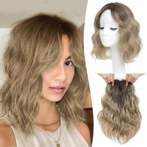 Ms Taj 11 Inch Short Wavy Hair Topper for Women with Thinning Hair, Natural Synthetic Lightweight & Breathable Hairpiece with 6.5"x6.5" Base, Instantly Adds Volume and CoverageOmbre Brown Blonde