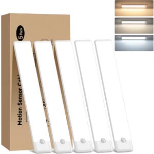 7.9 inch Motion Sensor Under Cabinet Light, 3 Color Temperature Dimmable Rechargeable Magnetic Closet Light Wireless Under Counter Light 5-Pack