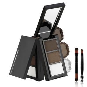 3 Colors Eyebrow Makeup Kit, Professional Brow Contour Palette, Waterproof Long-lasting Eyebrow Filler Powder with Mirror & Brow Brush (#02)